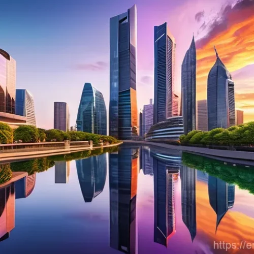 AI 예술과 AI 기반 풍경화 - **Prompt 1: "A breathtaking, futuristic city vista at sunset.** Towering, shimmering skyscrapers mad...