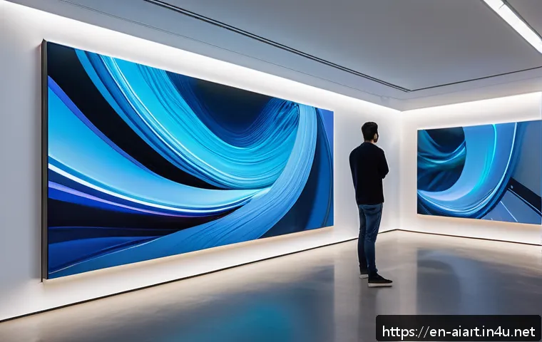 AI 예술과 공간 디자인 - A futuristic art gallery interior where AI-powered dynamic visual installations respond to visitors&rsquo;...